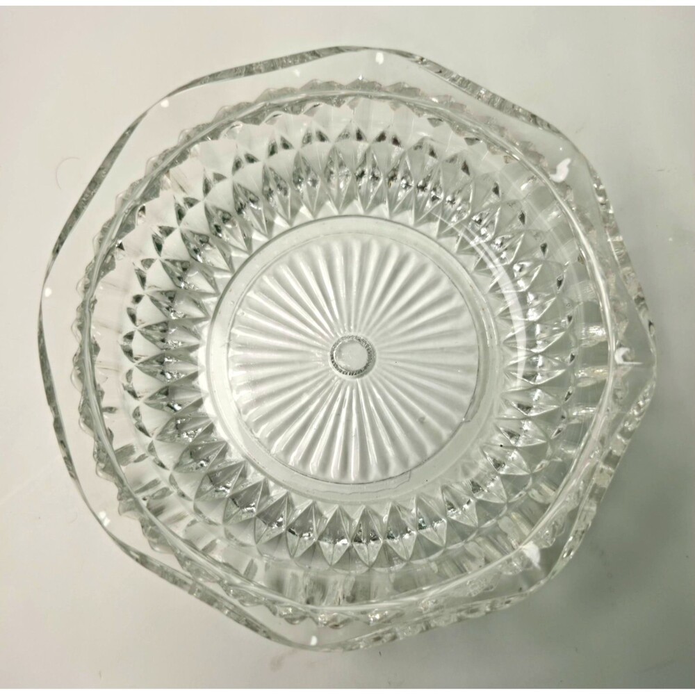 Indiana Glass Diamond Point Clear Small Bowl Underplate Scalloped Vintage